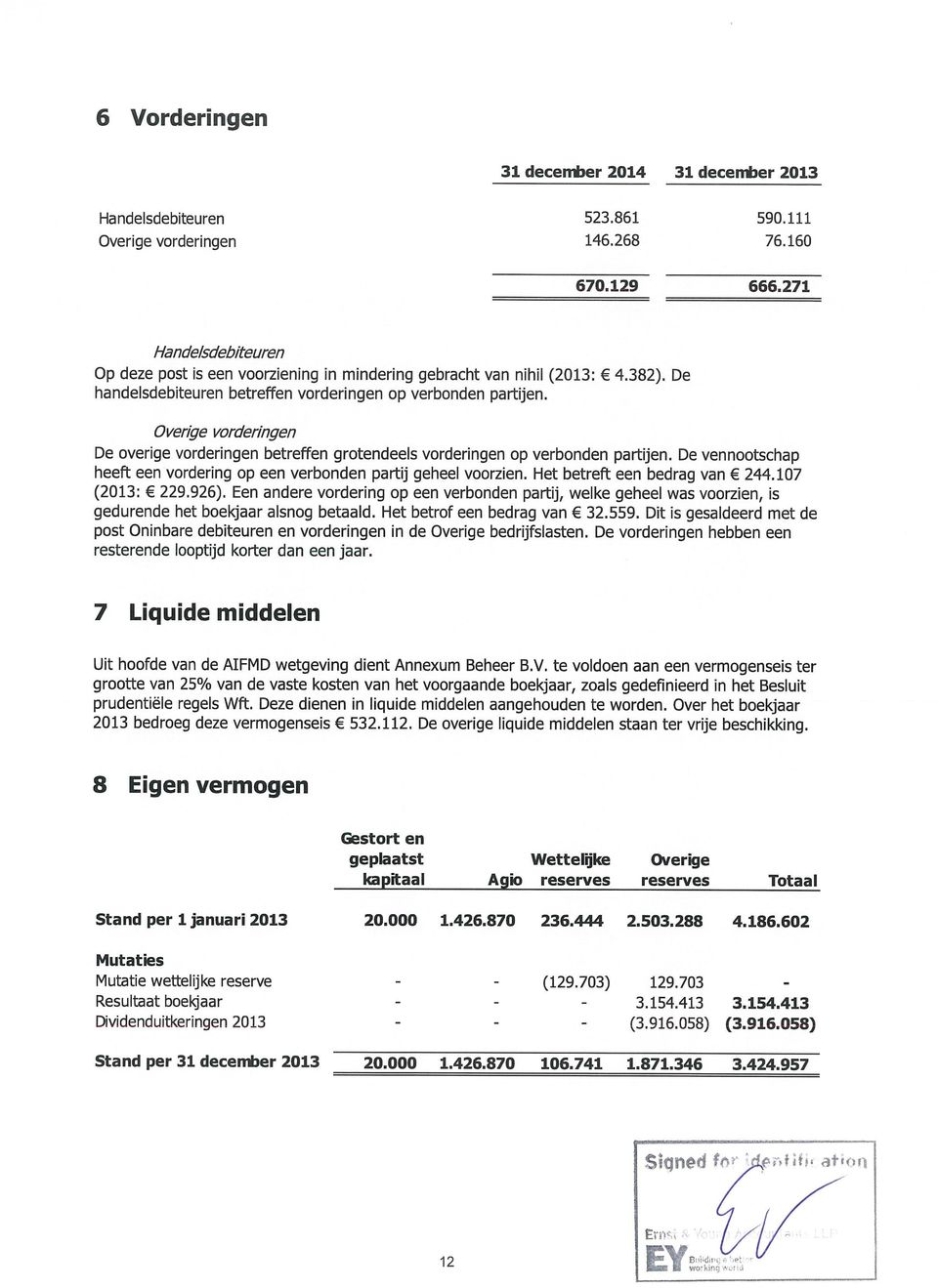 Overige vorderingen De overige vorderingen betreffen grotendeels vorderingen op verbonden partijen. De vennootschap heeft een vordering op een verbonden partij geheel voorzien.