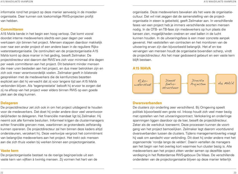 Mensen stappen daardoor makkelijk over naar een ander project of een andere baan in de reguliere Rijkswaterstaatorganisatie.