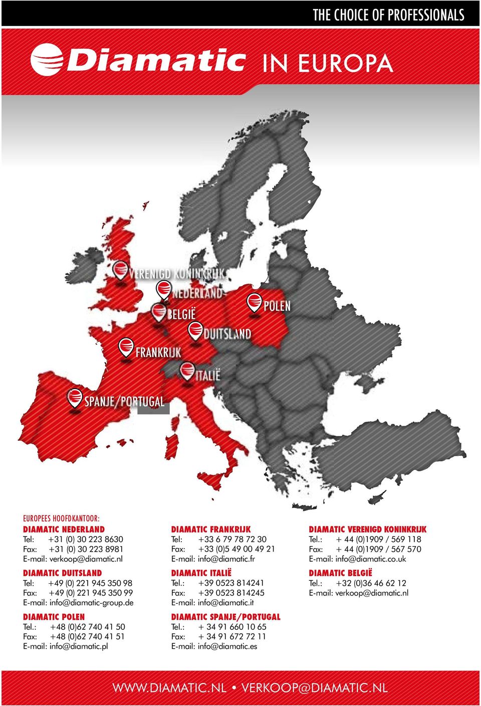 fr DIAMATIC VERENIGD KONINKRIJK + 44 (0)1909 / 569 118 Fax: + 44 (0)1909 / 567 570 E-mail: info@diamatic.co.