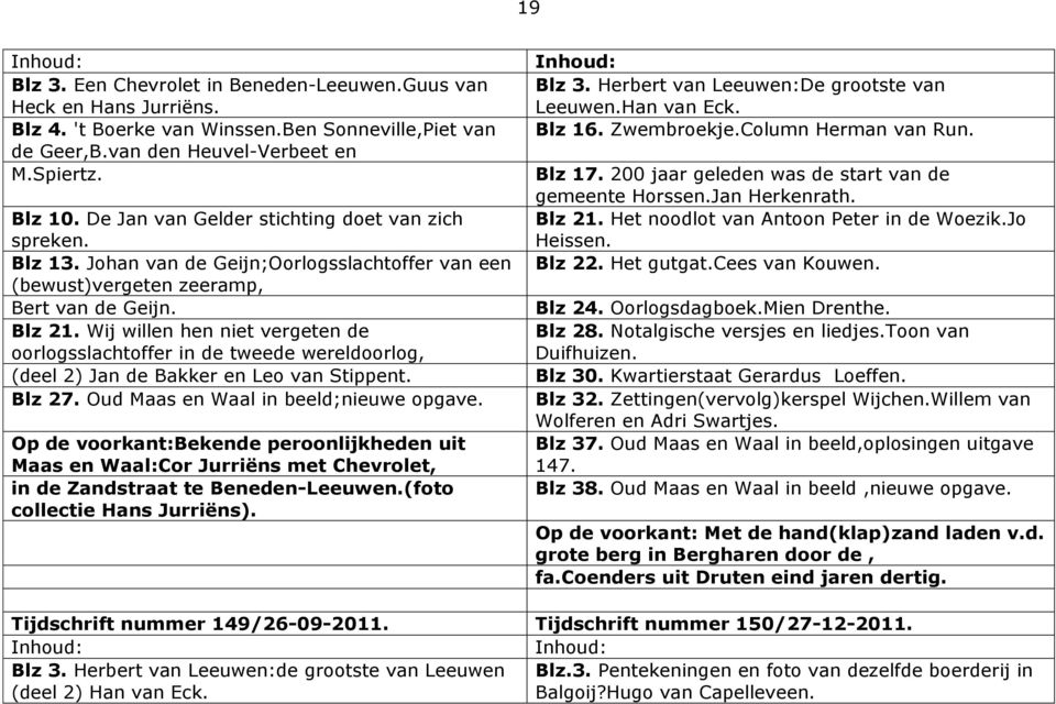 Wij willen hen niet vergeten de oorlogsslachtoffer in de tweede wereldoorlog, (deel 2) Jan de Bakker en Leo van Stippent. Blz 27. Oud Maas en Waal in beeld;nieuwe opgave.