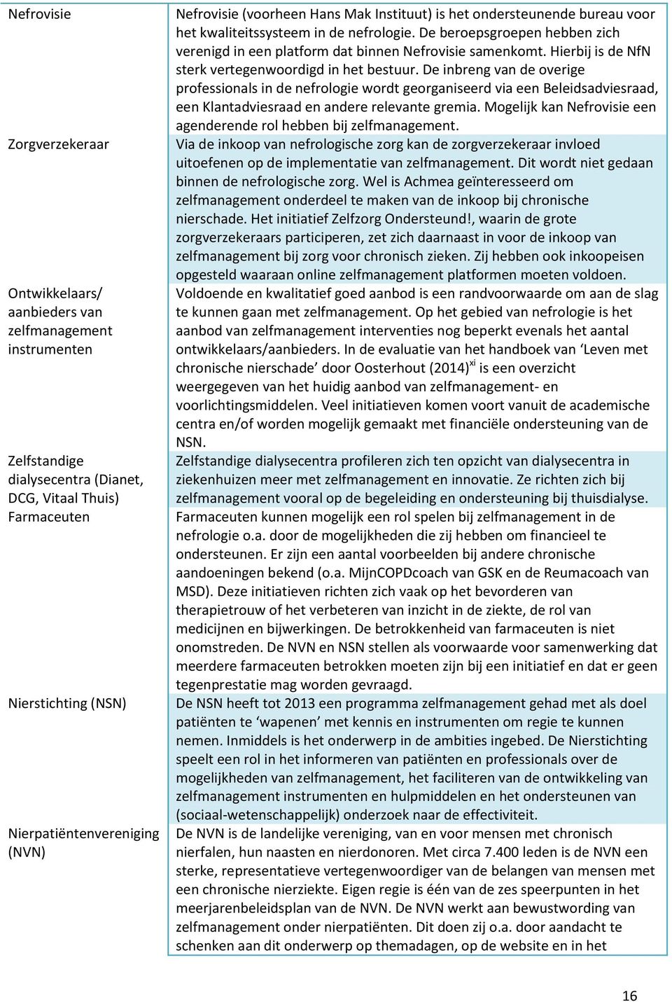 De beroepsgroepen hebben zich verenigd in een platform dat binnen Nefrovisie samenkomt. Hierbij is de NfN sterk vertegenwoordigd in het bestuur.