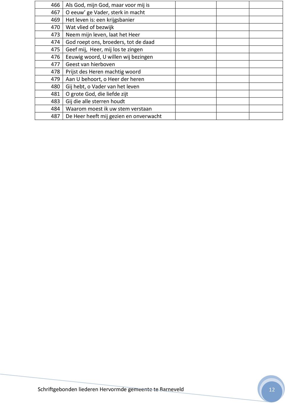 hierboven 478 Prijst des Heren machtig woord 479 Aan U behoort, o Heer der heren 480 Gij hebt, o Vader van het leven 481 O grote God, die liefde zijt 483