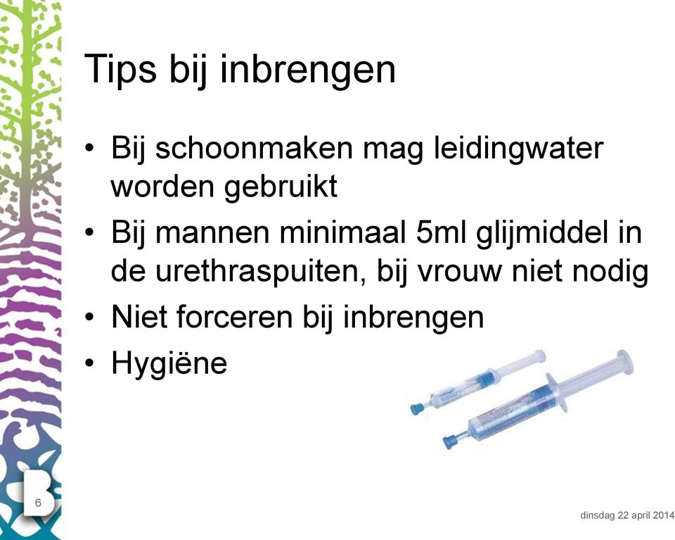 minimaal 5ml glijmiddel in de urethraspuiten,