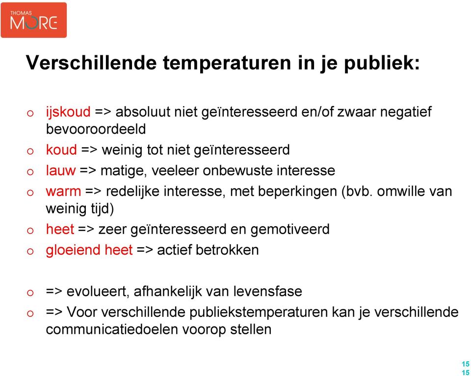 (bvb. omwille van weinig tijd) heet => zeer geïnteresseerd en gemotiveerd gloeiend heet => actief betrokken => evolueert,