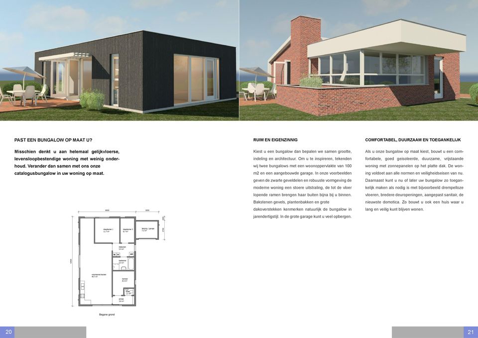 een com- levensloopbestendige woning met weinig onder- indeling en architectuur. Om u te inspireren, tekenden fortabele, goed geisoleerde, duurzame, vrijstaande houd.