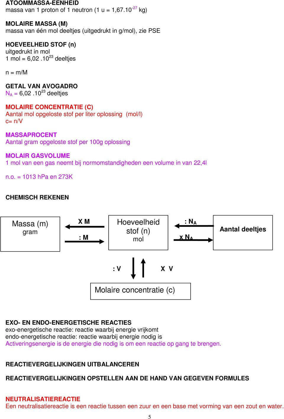 10 23 deeltjes MOLAIRE CONCENTRATIE (C) Aantal mol opgeloste stof per liter oplossing (mol/l) c= n/v MASSAPROCENT Aantal gram opgeloste stof per 100g oplossing MOLAIR GASVOLUME 1 mol van een gas