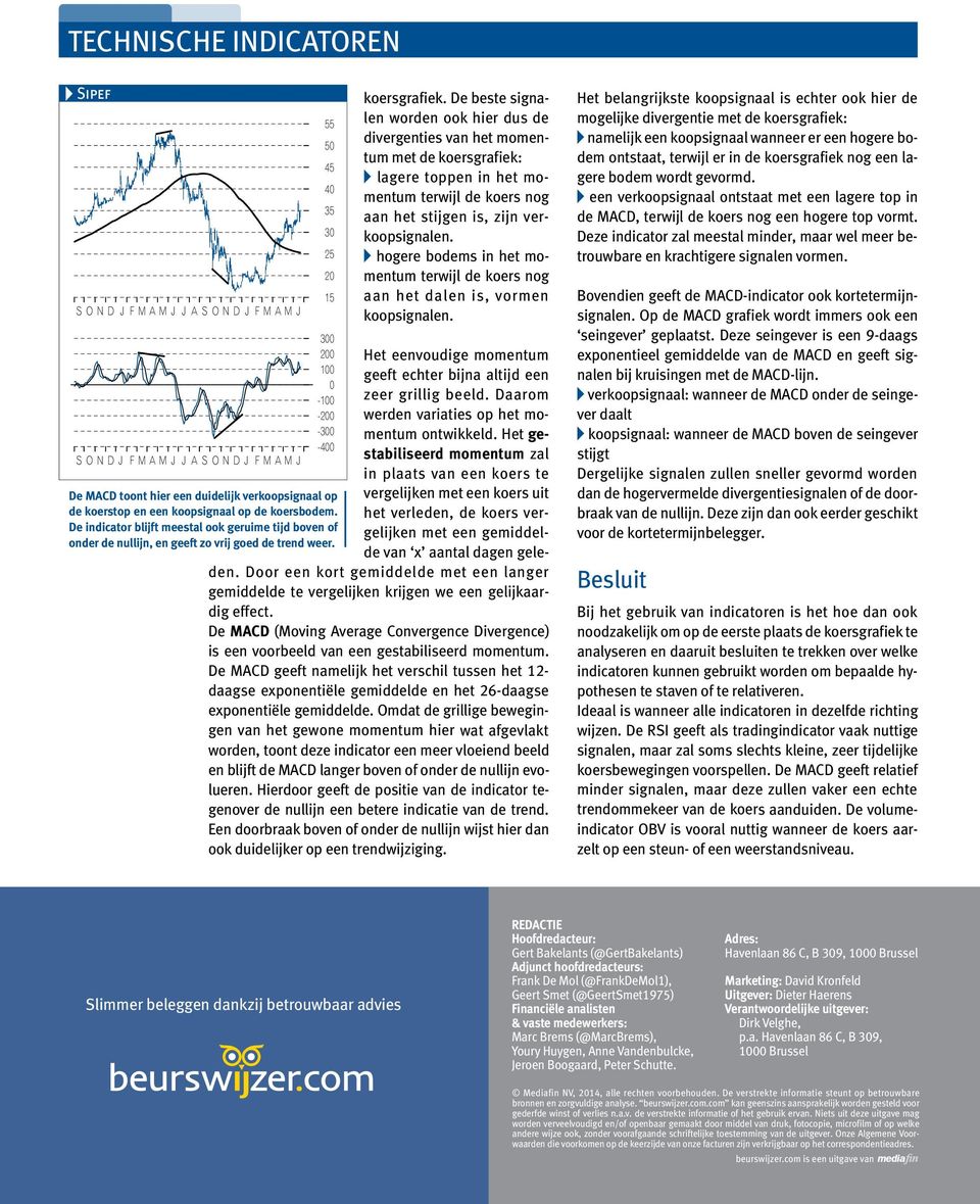 De beste signalen worden ook hier dus de divergenties van het momentum met de koersgrafiek: lagere toppen in het momentum terwijl de koers nog aan het stijgen is, zijn verkoopsignalen.