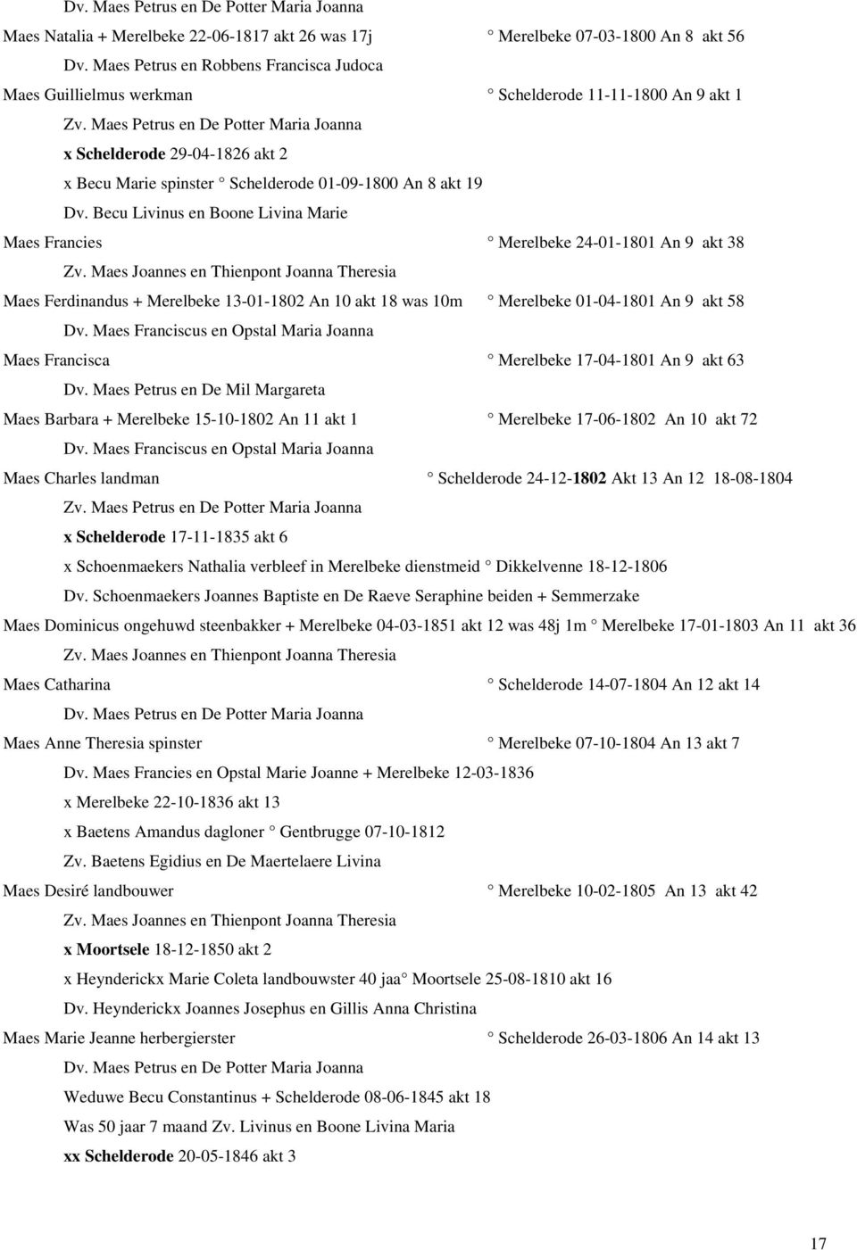 Maes Petrus en De Potter Maria Joanna x Schelderode 29-04-1826 akt 2 x Becu Marie spinster Schelderode 01-09-1800 An 8 akt 19 Dv.