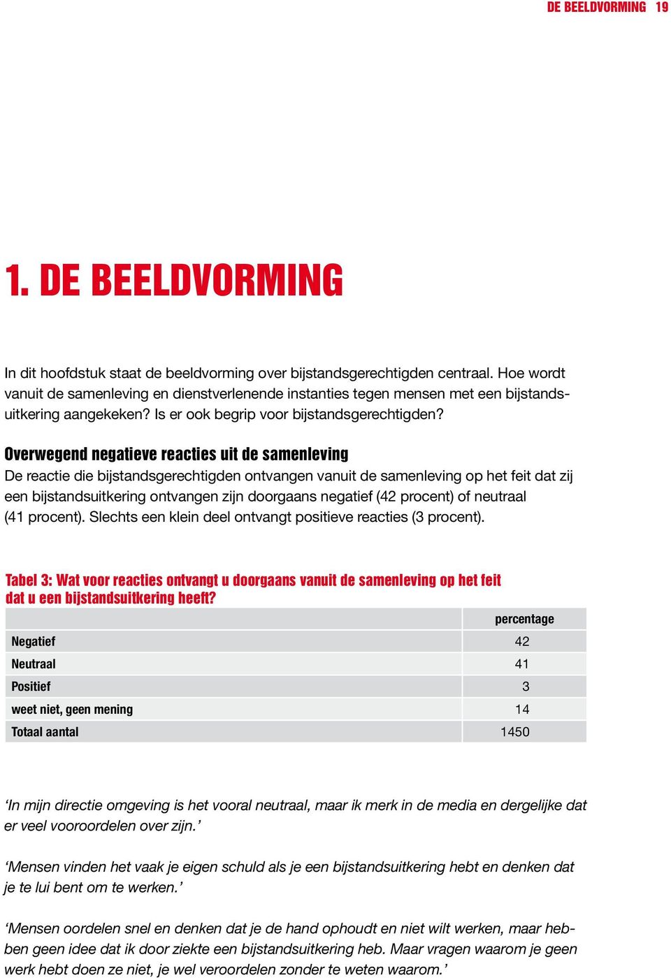 Overwegend negatieve reacties uit de samenleving De reactie die bijstandsgerechtigden ontvangen vanuit de samenleving op het feit dat zij een bijstandsuitkering ontvangen zijn doorgaans negatief (42