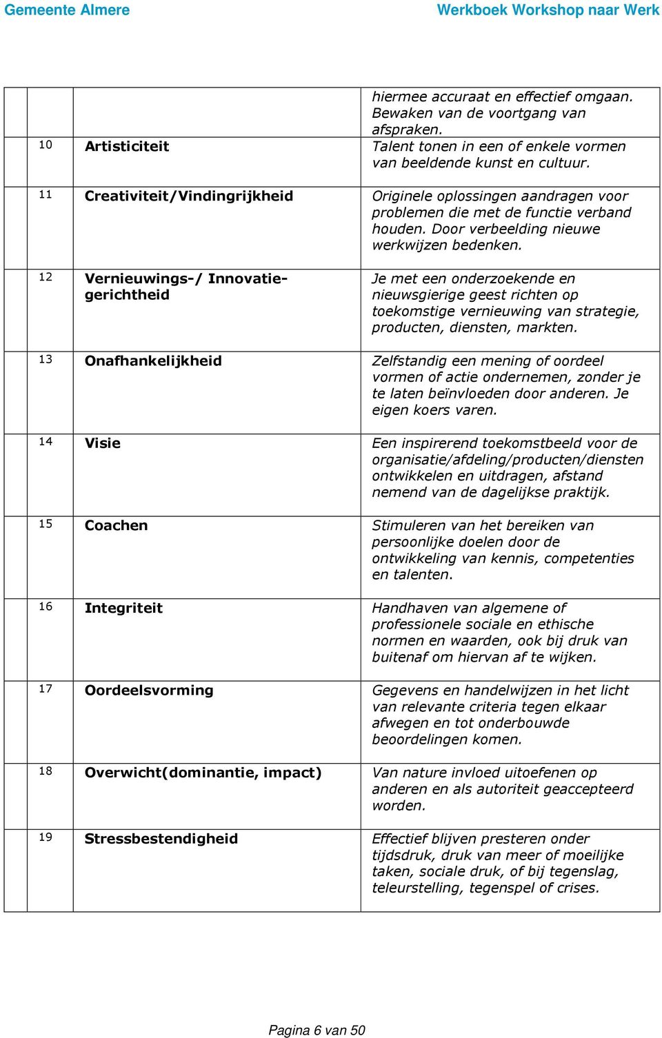 12 Vernieuwings-/ Innovatiegerichtheid Je met een onderzoekende en nieuwsgierige geest richten op toekomstige vernieuwing van strategie, producten, diensten, markten.