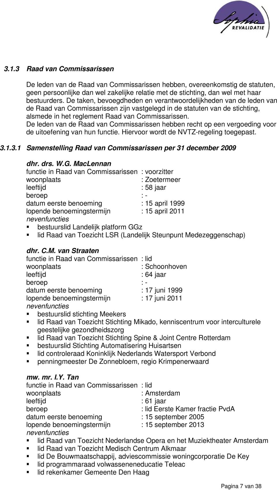 De leden van de Raad van Commissarissen hebben recht op een vergoeding voor de uitoefening van hun functie. Hiervoor wordt de NVTZ-regeling toegepast. 3.