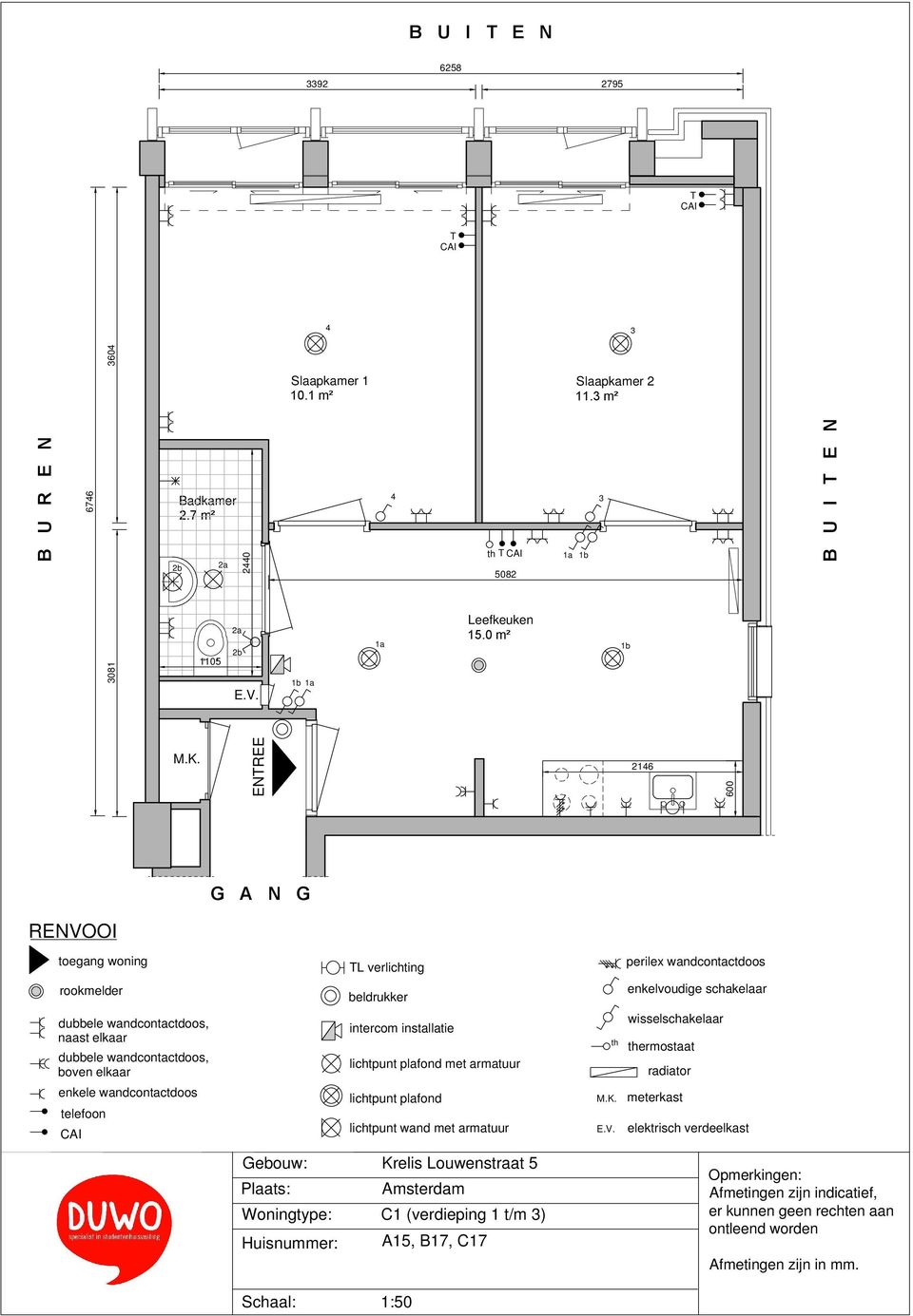 7 m² 2440 4 5082 3 B U I E N 3081 Leefkeuken 15.