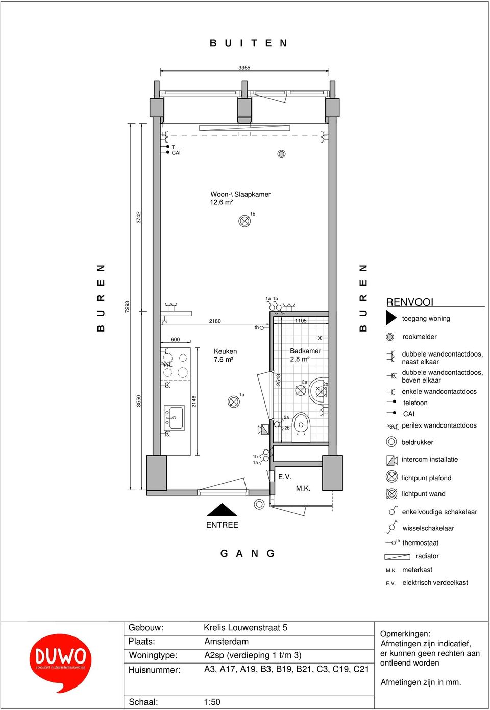 8 m² ENREE ermostaat Woningtype: A2sp