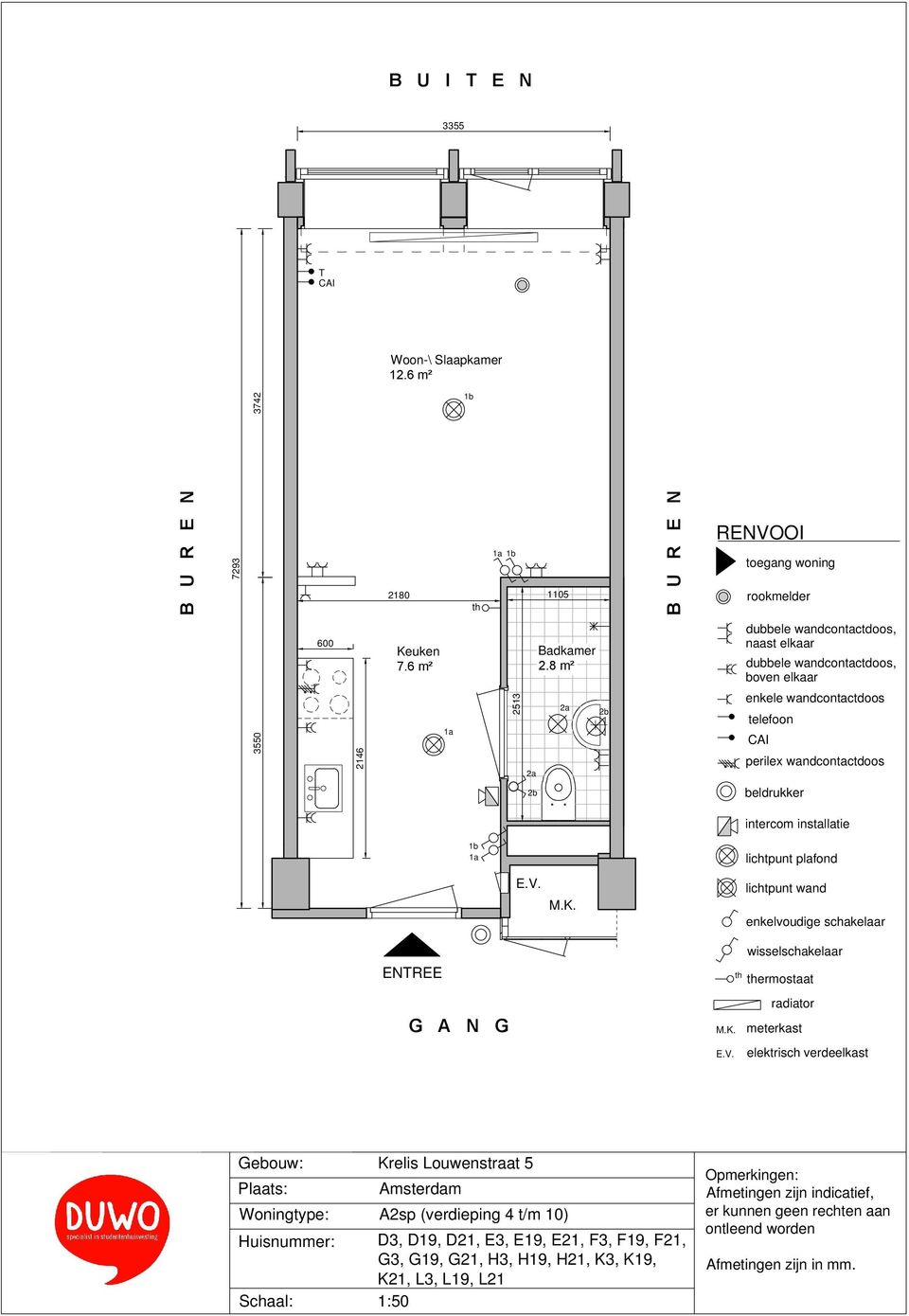 8 m² ENREE ermostaat Woningtype: A2sp (verdieping 4 t/m 10)