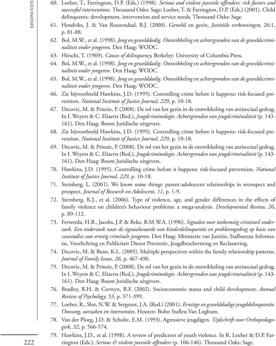 Bol, M.W., et al. (1998). Jong en gewelddadig. Ontwikkeling en achtergronden van de geweldscriminaliteit onder jongeren. Den Haag: WODC. 63. Hirschi, T. (1969).