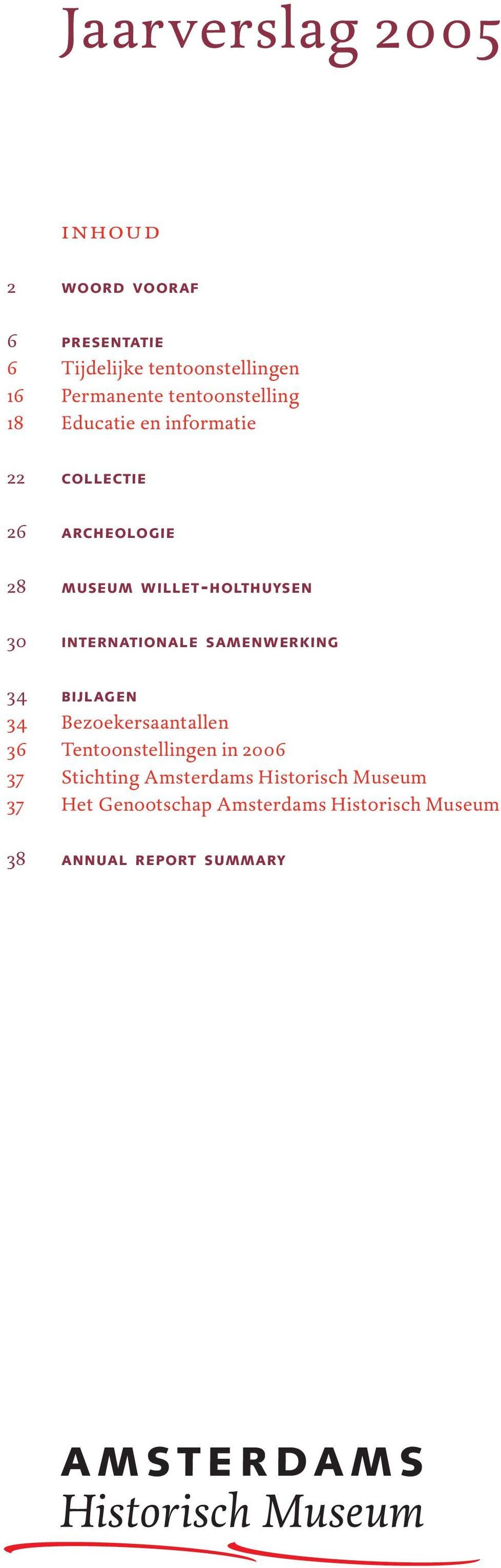 internationale samenwerking 34 34 36 37 37 bijlagen Bezoekersaantallen Tentoonstellingen in 2006 Stichting