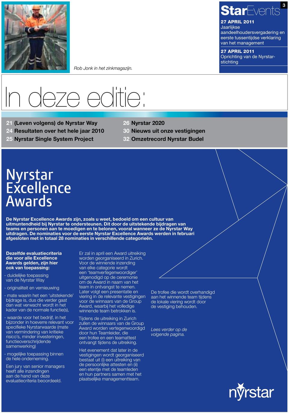 Single System Project 32 Omzetrecord Nyrstar Budel Nyrstar Excellence Awards De Nyrstar Excellence Awards zijn, zoals u weet, bedoeld om een cultuur van uitmuntendheid bij Nyrstar te ondersteunen.