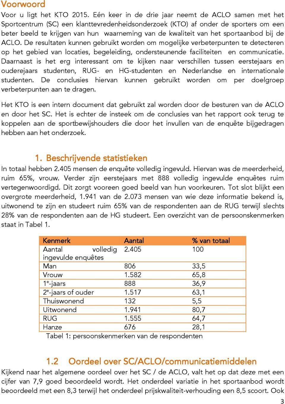 het sportaanbod bij de ACLO. De resultaten kunnen gebruikt worden om mogelijke verbeterpunten te detecteren op het gebied van locaties, begeleiding, ondersteunende faciliteiten en communicatie.