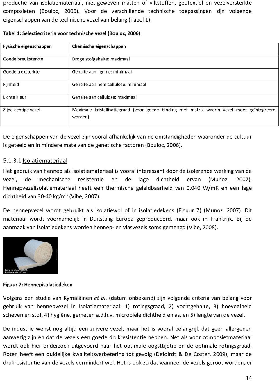 Tabel 1: Selectiecriteria voor technische vezel (Bouloc, 2006) Fysische eigenschappen Goede breuksterkte Goede treksterkte Fijnheid Lichte kleur Zijde-achtige vezel Chemische eigenschappen Droge