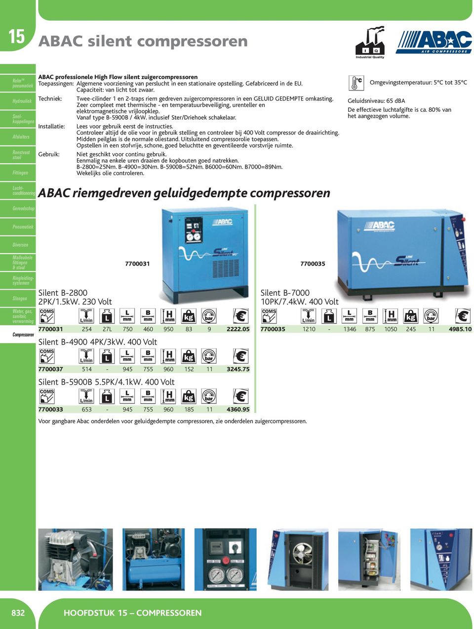 Zeer compleet met thermische - en temperatuurbeveiliging, urenteller en elektromagnetische vrijloopklep. Vanaf type B-5900B / 4kW. inclusief Ster/Driehoek schakelaar.