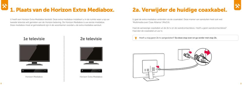 Deze mediabox moet al geïnstalleerd zijn in de woonkamer voordat u de extra mediabox aansluit. U gaat de extra mediabox verbinden via de coaxkabel.