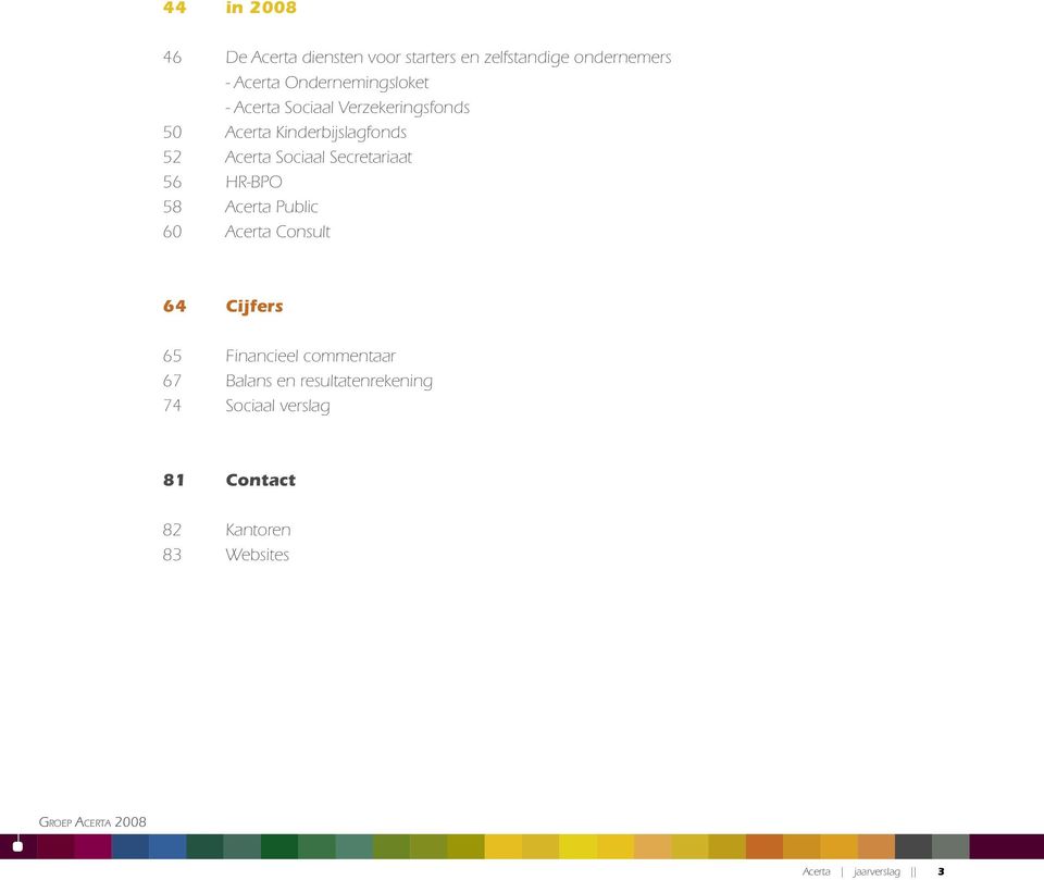 Secretariaat 56 HR-BPO 58 Acerta Public 60 Acerta Consult 64 Cijfers 65 Financieel commentaar 67