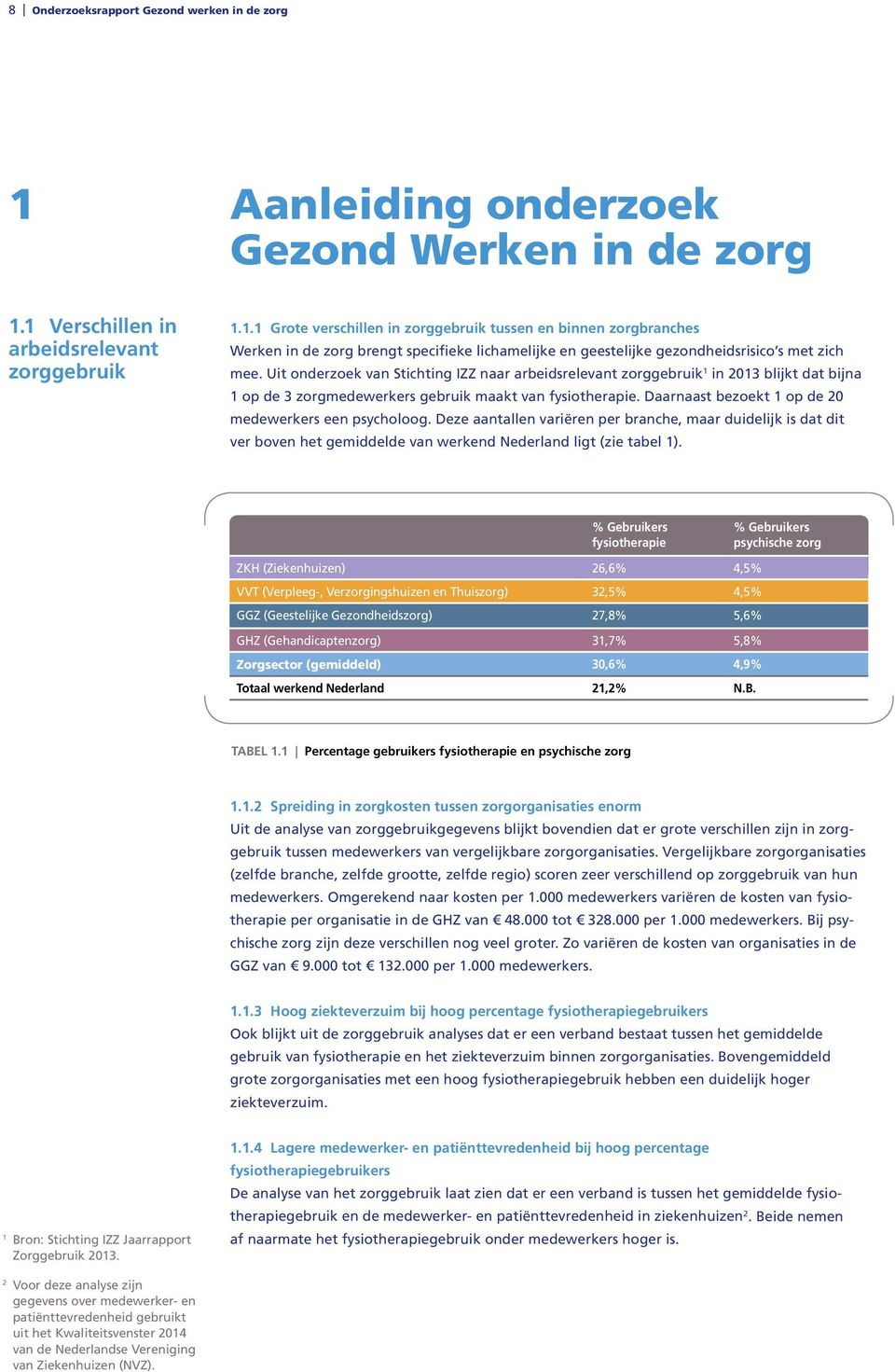 1 Verschillen in arbeidsrelevant zorggebruik 1.1.1 Grote verschillen in zorggebruik tussen en binnen zorgbranches Werken in de zorg brengt specifieke lichamelijke en geestelijke gezondheidsrisico s met zich mee.