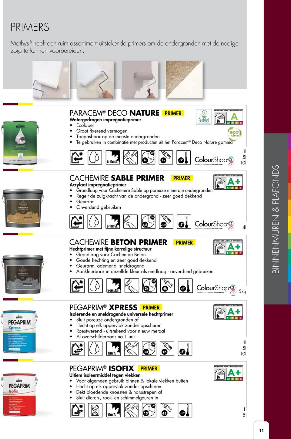 gamma 8-10m 2 /L CACHEMIRE SABLE PRIMER Acrylaat impregnatieprimer 8-10m 2 /L 1h 8h PRIMER Grondlaag voor Cachemire Sable op poreuze minerale ondergronden Regelt de zuigkracht van de ondergrond -