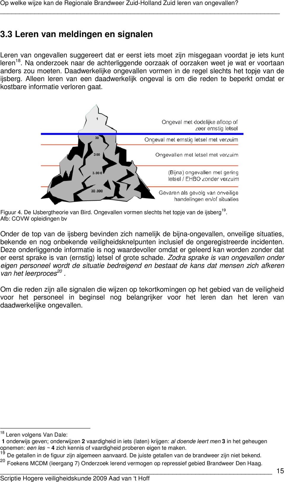 Alleen leren van een daadwerkelijk ongeval is om die reden te beperkt omdat er kostbare informatie verloren gaat. Figuur 4. De IJsbergtheorie van Bird.