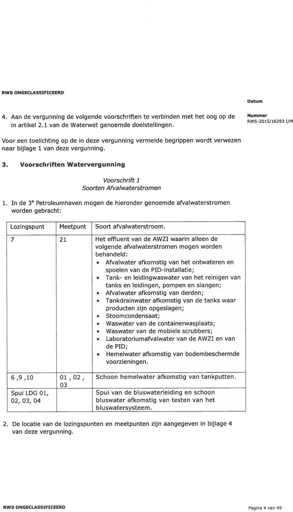 In de 3e Petroleumhaven mogen de hieronder genoemde afvalwaterstromen worden gebracht: Lozingspunt Meetpunt Soort afvalwaterstroom.