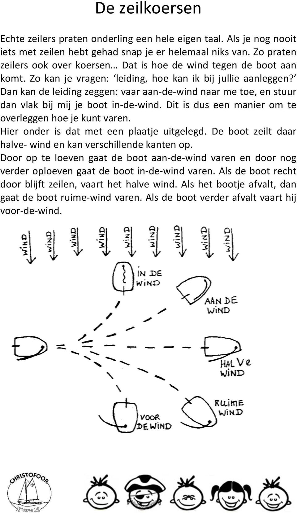 Dan kan de leiding zeggen: vaar aan- de- wind naar me toe, en stuur dan vlak bij mij je boot in- de- wind. Dit is dus een manier om te overleggen hoe je kunt varen.