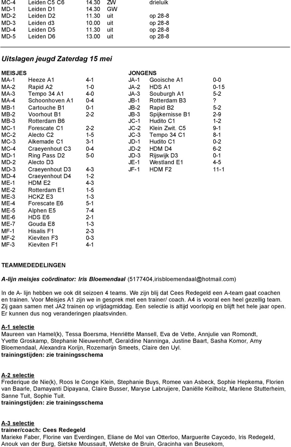 0-4 JB-1 Rotterdam B3? MB-1 Cartouche B1 0-1 JB-2 Rapid B2 5-2 MB-2 Voorhout B1 2-2 JB-3 Spijkernisse B1 2-9 MB-3 Rotterdam B6 JC-1 Hudito C1 1-2 MC-1 Forescate C1 2-2 JC-2 Klein Zwit.