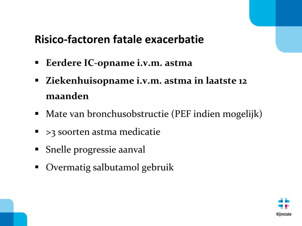 astma Ziekenhuisopname  astma in laatste 12 maanden Mate van