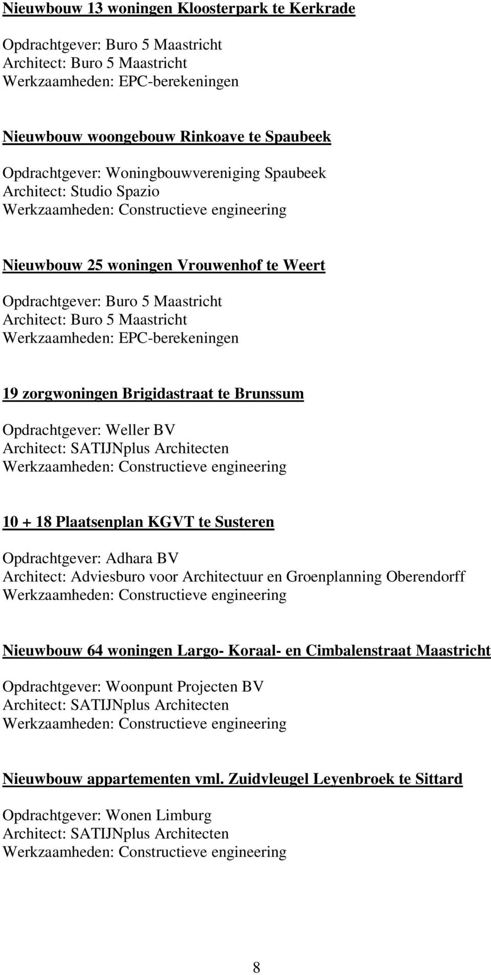 EPC-berekeningen 19 zorgwoningen Brigidastraat te Brunssum Opdrachtgever: Weller BV 10 + 18 Plaatsenplan KGVT te Susteren Opdrachtgever: Adhara BV Architect: Adviesburo voor Architectuur en