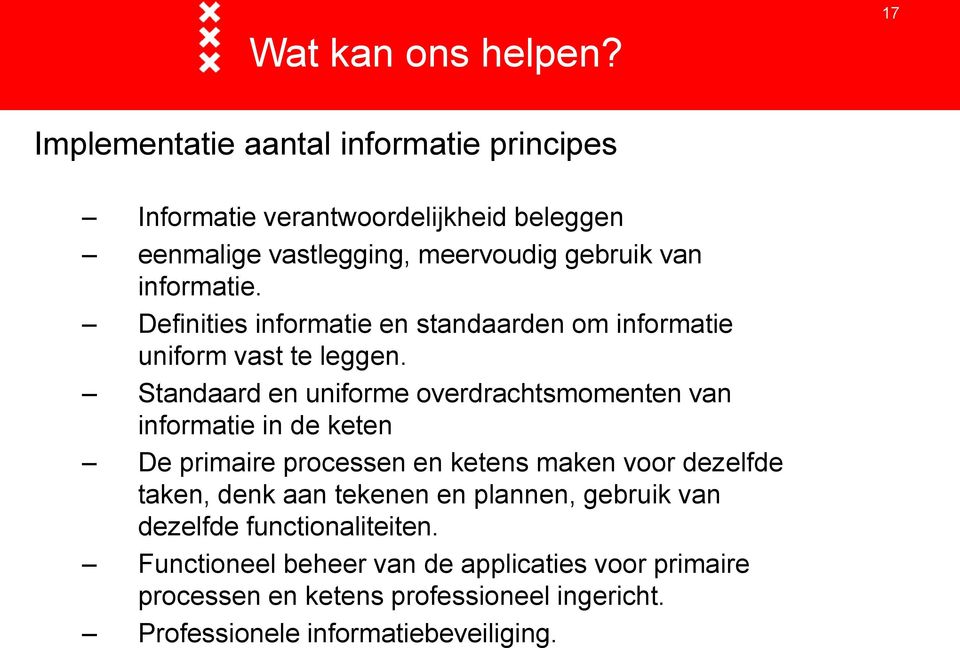 Definities informatie en standaarden om informatie uniform vast te leggen.