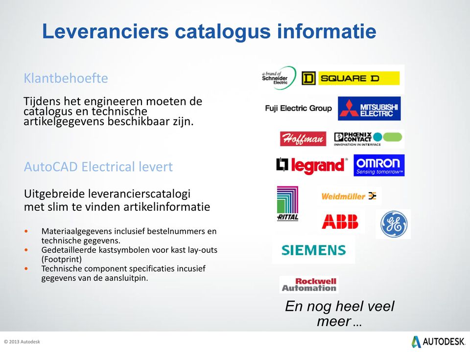 2013 Autodesk AutoCAD Electrical levert Uitgebreide leverancierscatalogi met slim te vinden artikelinformatie