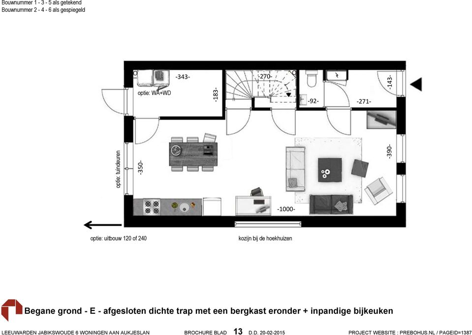 kozijn bij de hoekhuizen Begane grond - E - afgesloten