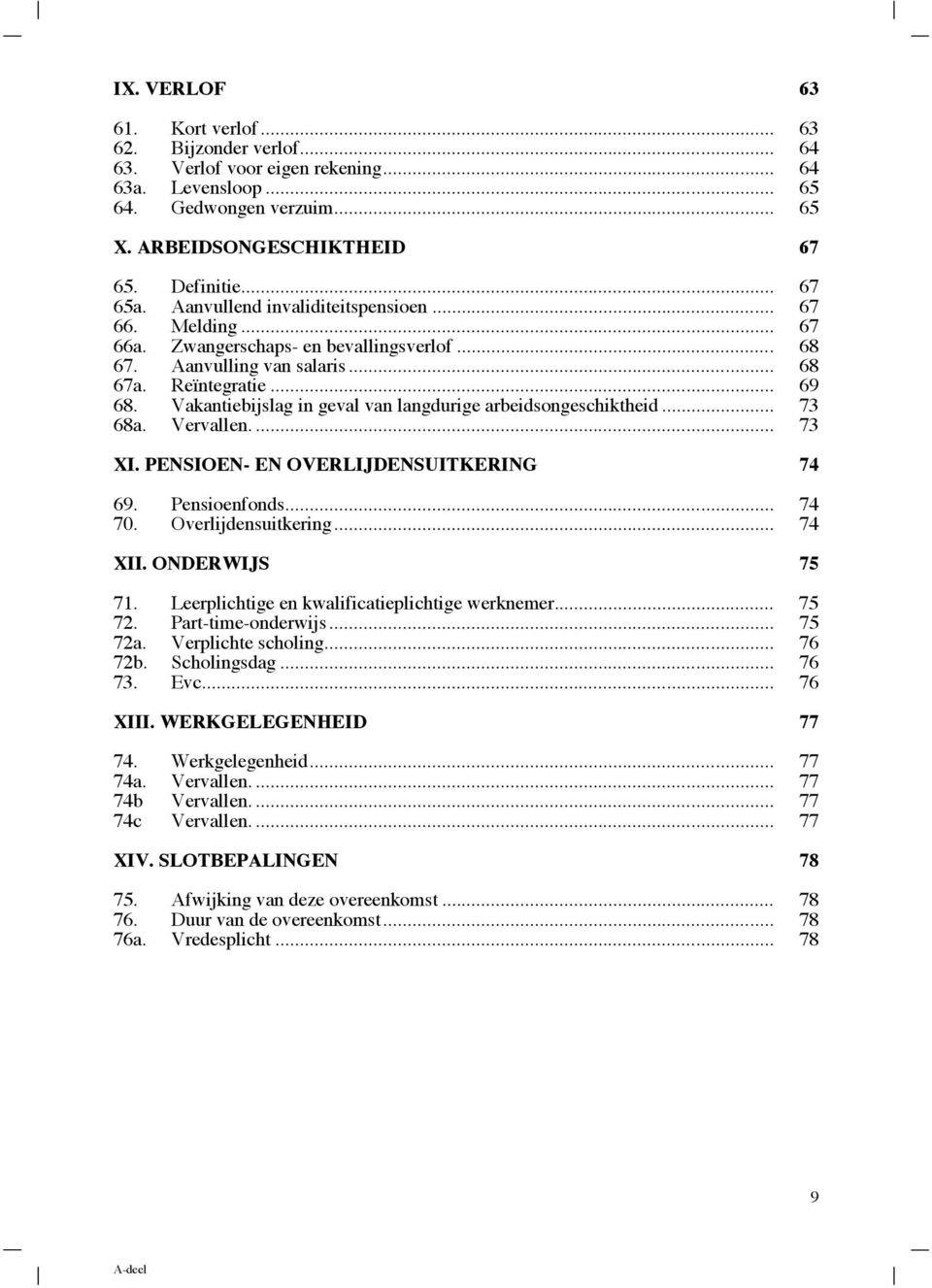 Vakantiebijslag in geval van langdurige arbeidsongeschiktheid... 73 68a. Vervallen.... 73 XI. PENSIOEN- EN OVERLIJDENSUITKERING 74 69. Pensioenfonds... 74 70. Overlijdensuitkering... 74 XII.