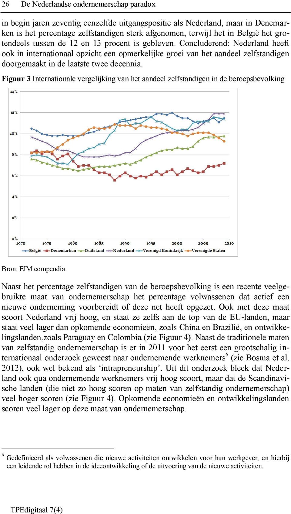 Concluderend: Nederland heeft ook in internationaal opzicht een opmerkelijke groei van het aandeel zelfstandigen doorgemaakt in de laatste twee decennia.