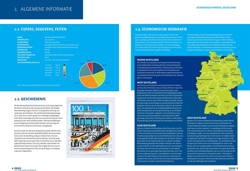 Politieke verdeling: 16 gedeeltelijk soevereine deelstaten Officiële taal: Duits Bevolking: 81,1 mln.