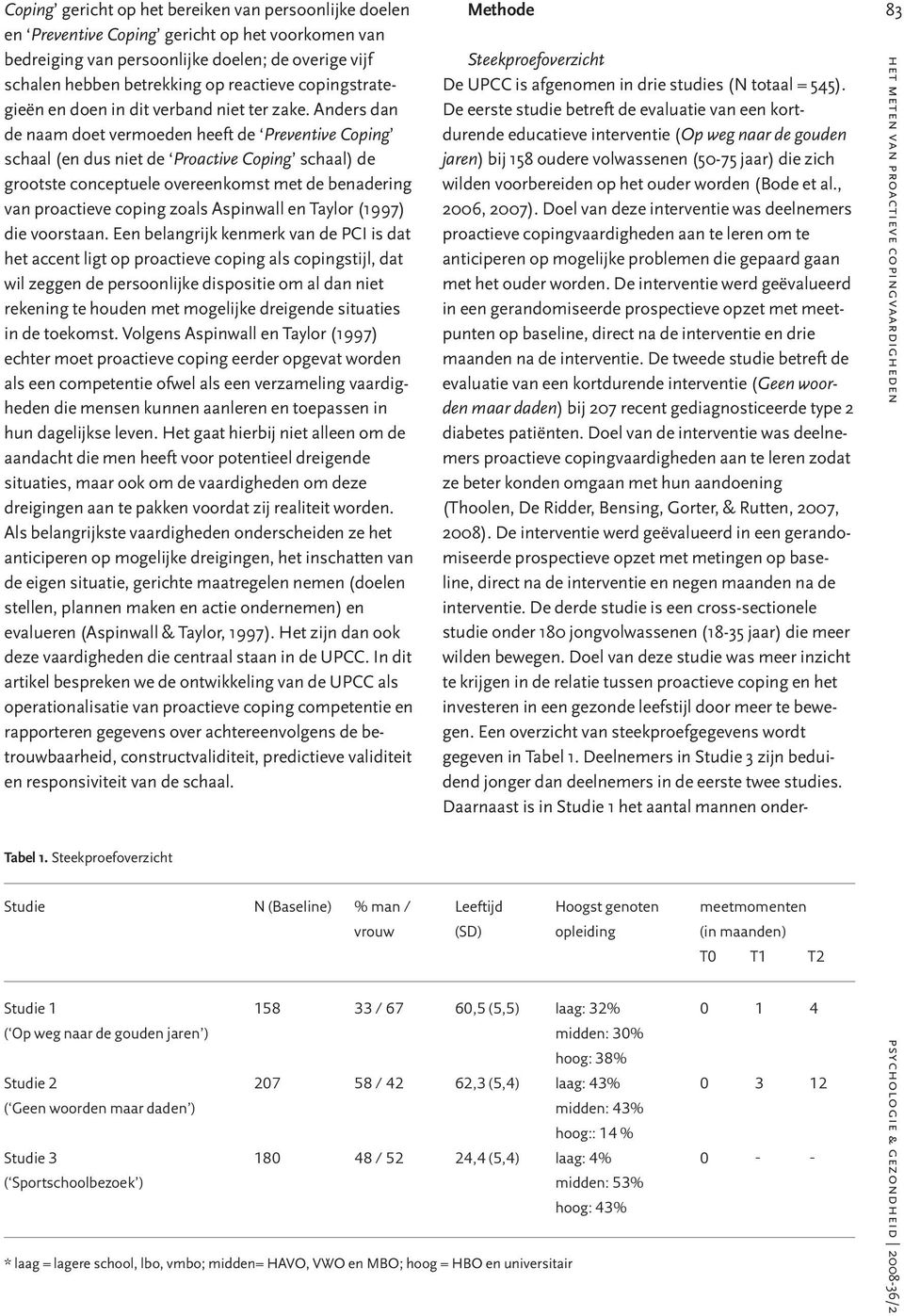 Anders dan de naam doet vermoeden heeft de Preventive Coping schaal (en dus niet de Proactive Coping schaal) de grootste conceptuele overeenkomst met de benadering van proactieve coping zoals