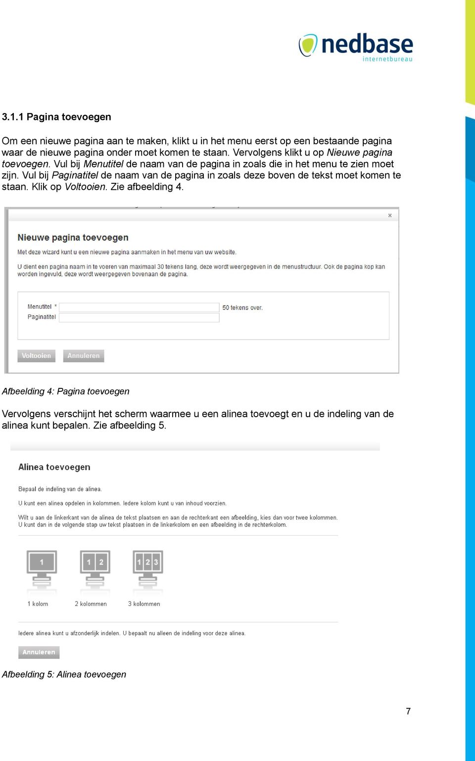 Vul bij Paginatitel de naam van de pagina in zoals deze boven de tekst moet komen te staan. Klik op Voltooien. Zie afbeelding 4.