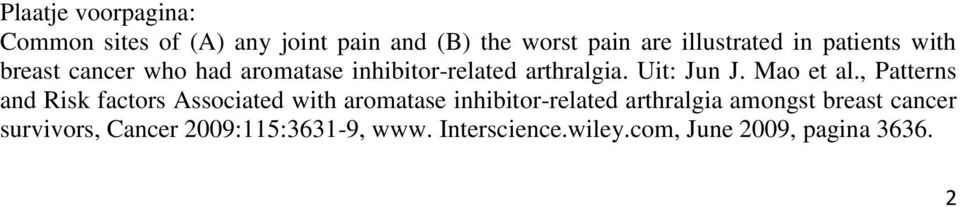 , Patterns and Risk factors Associated with aromatase inhibitor-related arthralgia amongst breast