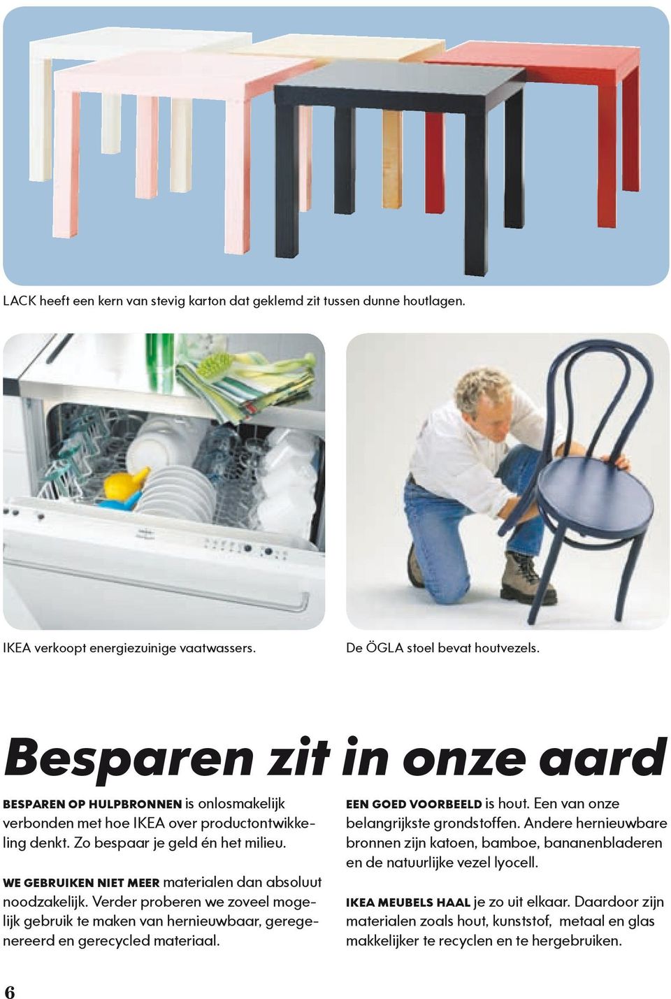 WE GEBRUIKEN NIET MEER materialen dan absoluut noodzakelijk. Verder proberen we zoveel mogelijk gebruik te maken van hernieuwbaar, geregenereerd en gerecycled materiaal. EEN GOED VOORBEELD is hout.