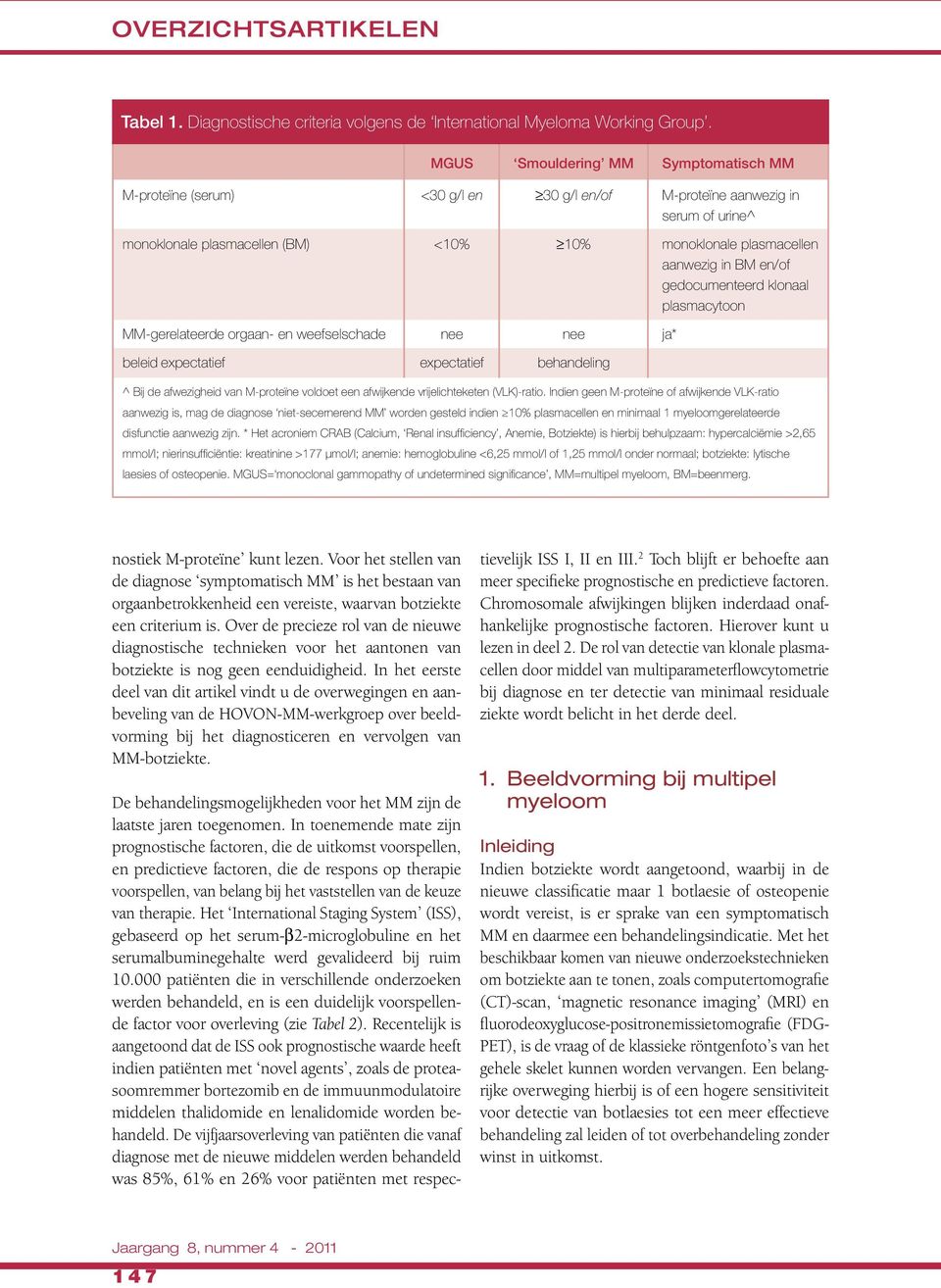 en/of gedocumenteerd klonaal plasmacytoon MM-gerelateerde orgaan- en weefselschade nee nee ja* beleid expectatief expectatief behandeling ^ Bij de afwezigheid van M-proteïne voldoet een afwijkende