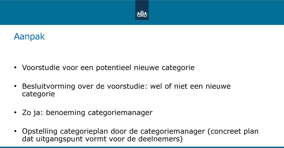 categorie Zo ja: benoeming categoriemanager Opstelling