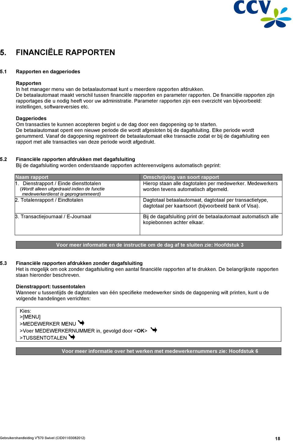 Parameter rapporten zijn een overzicht van bijvoorbeeld: instellingen, softwareversies etc. Dagperiodes Om transacties te kunnen accepteren begint u de dag door een dagopening op te starten.