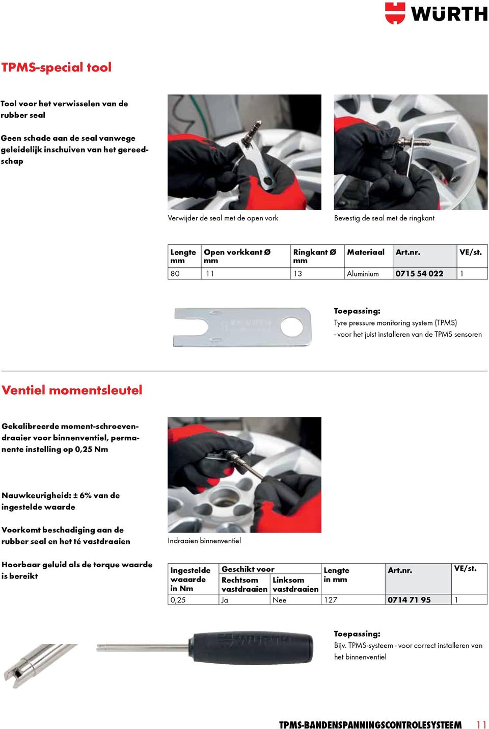 80 11 13 Aluminium 0715 54 022 1 Toepassing: Tyre pressure monitoring system (TPMS) - voor het juist installeren van de TPMS sensoren Ventiel momentsleutel Gekalibreerde moment-schroevendraaier voor