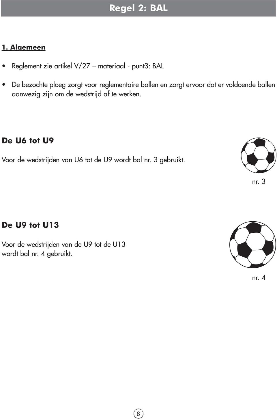 reglementaire ballen en zorgt ervoor dat er voldoende ballen aanwezig zijn om de wedstrijd af
