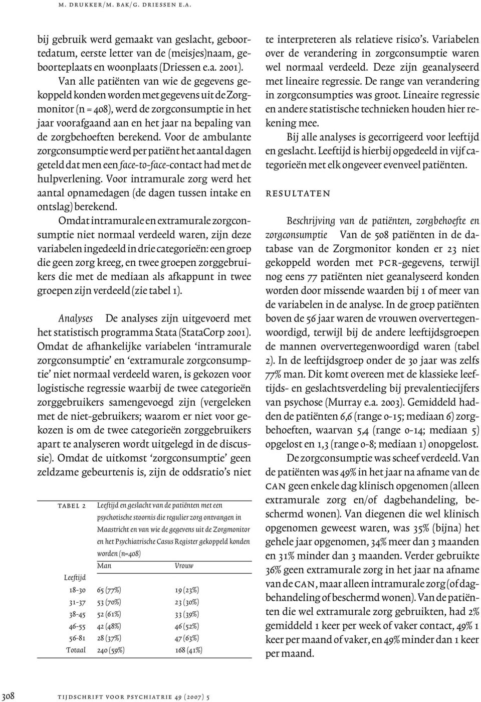 zorgbehoeften berekend. Voor de ambulante zorgconsumptie werd per patiënt het aantal dagen geteld dat men een face-to-face-contact had met de hulpverlening.